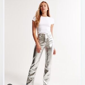 Abercrombie & Fitch Metallic Silver Straight-Leg Jeans
